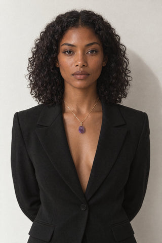 Raw amethyst necklace in gold, Signature collection, Raw shape
