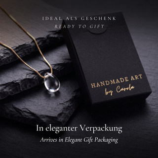 Teardrop Rock Crystal Necklace in elegant Handmade Art by Carola gift packaging