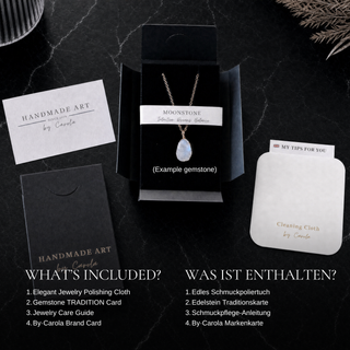 Was ist enthalten: Perle Mond Kette in Box mit Karte, Tuch und Anleitung