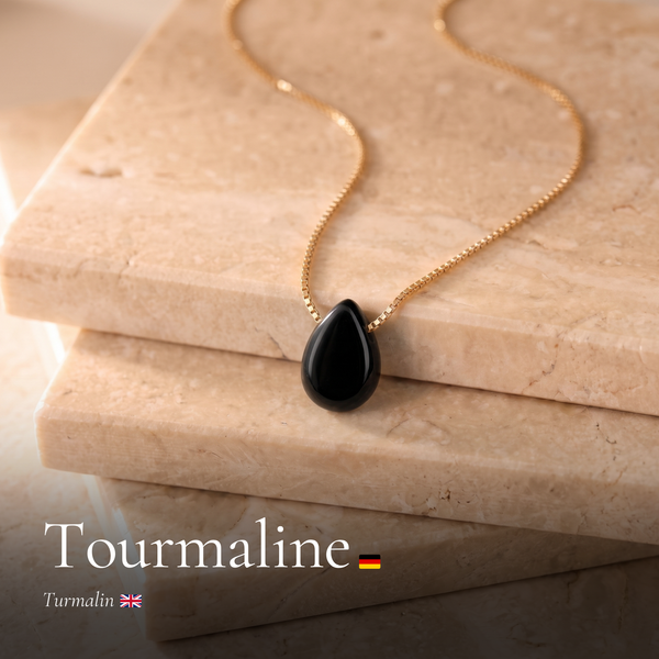 Schwarzer Turmalin Tropfen Kette