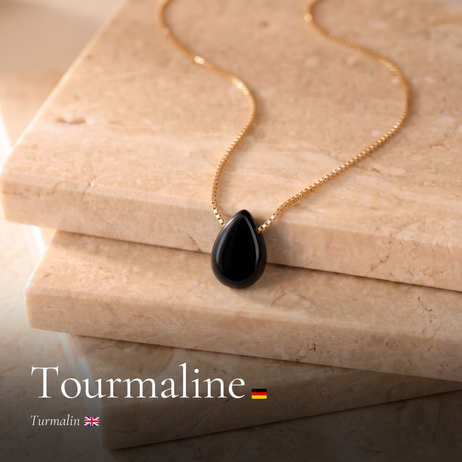 Schwarzer Turmalin Tropfen Kette