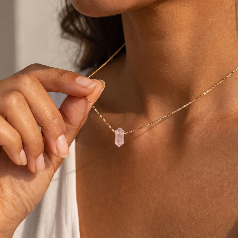 Rosenquarz Zylinder Kette
