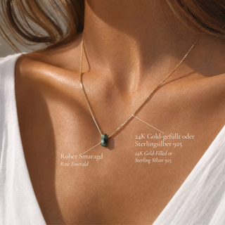 Getragene Smaragd Kette mit Angaben zu 14K Gold-Filled und 925 Sterlingsilber