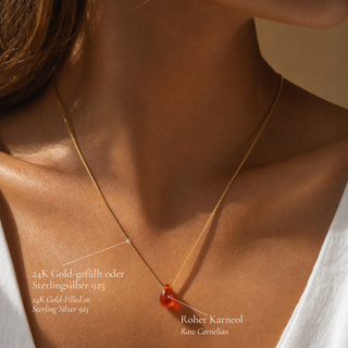 Getragene Karneol Kette mit Beschriftung Gold-Filled oder 925 Sterlingsilber