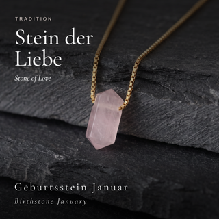Rosenquarz als Stein der Liebe und Geburtsstein Januar, Zylinder auf dunklem Stein