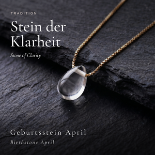 Rock crystal teardrop, traditionally a stone of clarity and the April birthstone, on slate