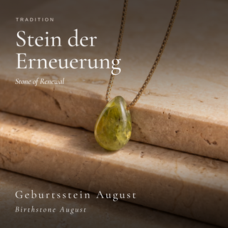 Peridot teardrop, traditionally a stone of renewal and the August birthstone