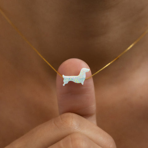 Synthetic Opal Dachshund Necklace