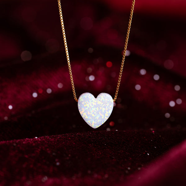 Herz Kette in Opal-Optik