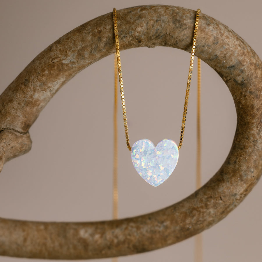 Herz Kette in Opal-Optik