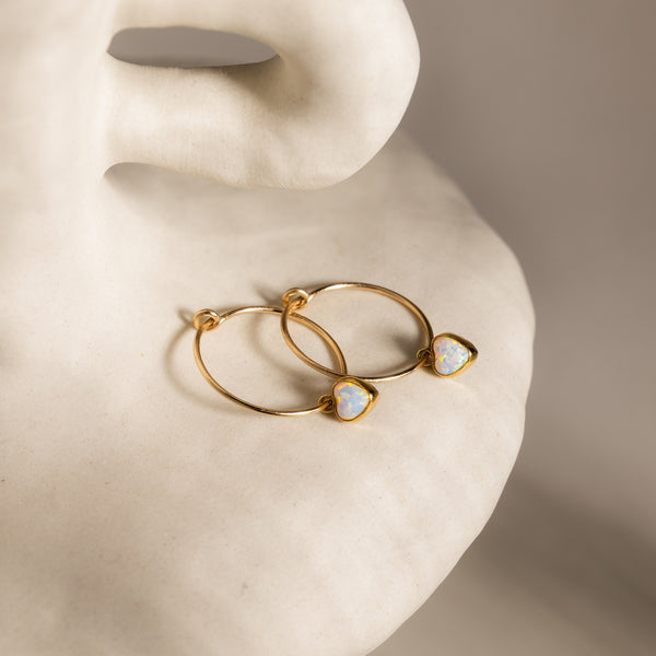 Opal Herz Creolen Ohrringe