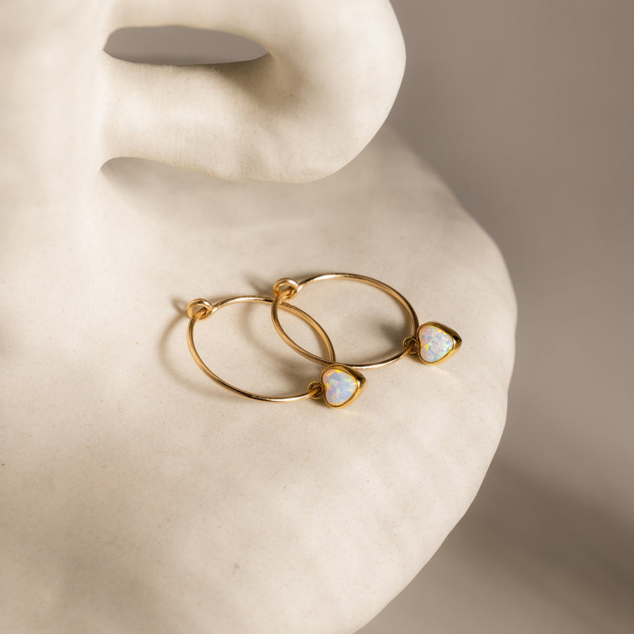Opal Herz Creolen Ohrringe
