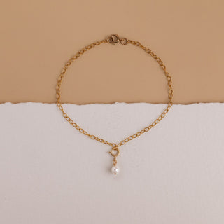 Ovale Perle Armband in Gold: feine Ankerkette mit kleiner Süßwasserperle