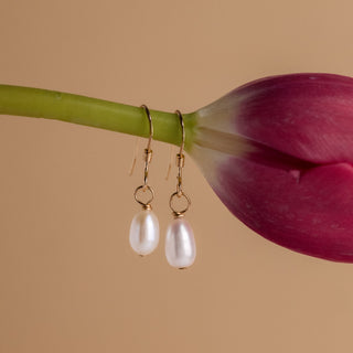 Hängende Perlen Ohrringe an einem Tulpenstiel